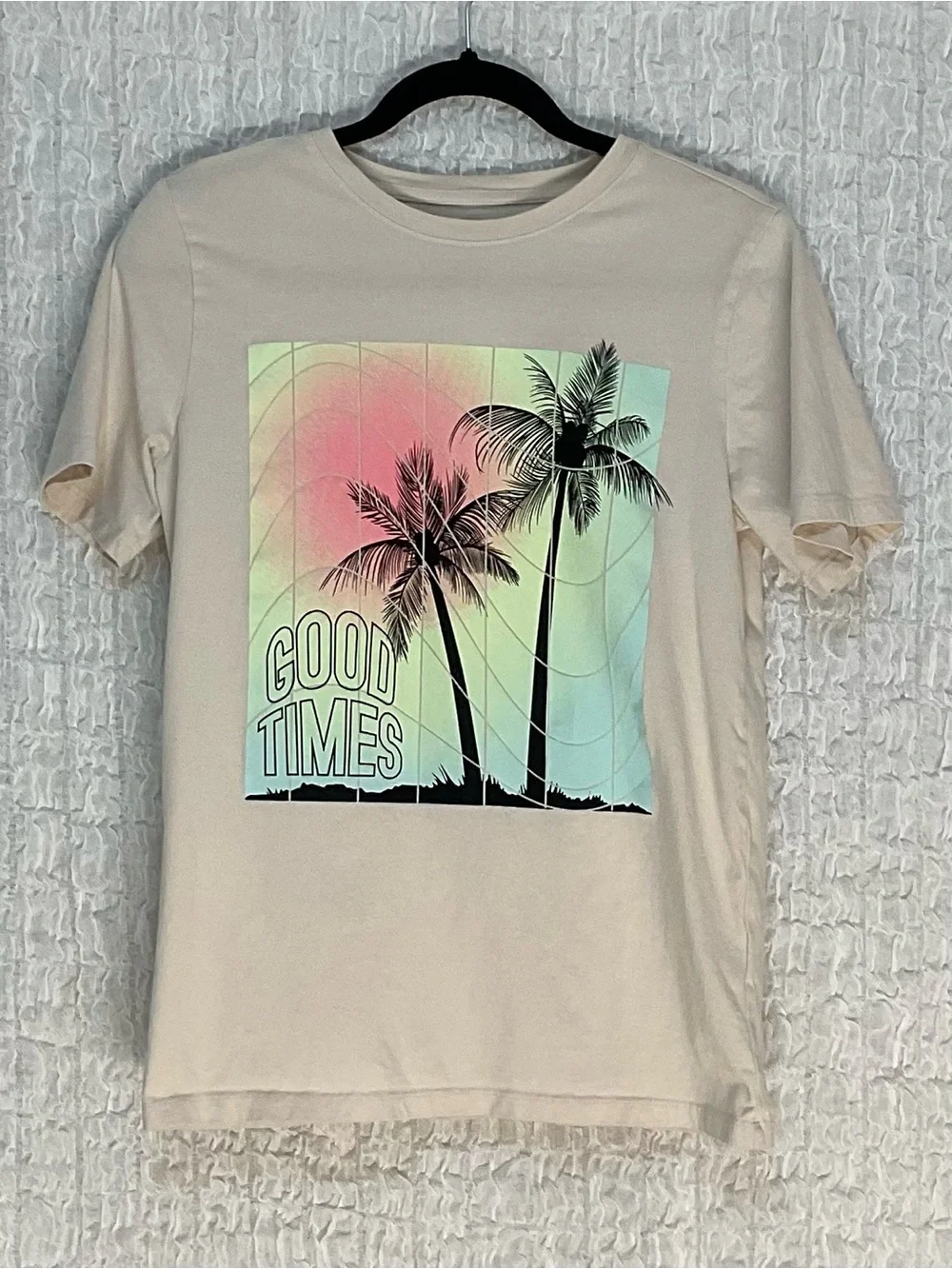 Legends of Now Good Times Palm Tree Graphic T-Shirt Cream Large 14/16